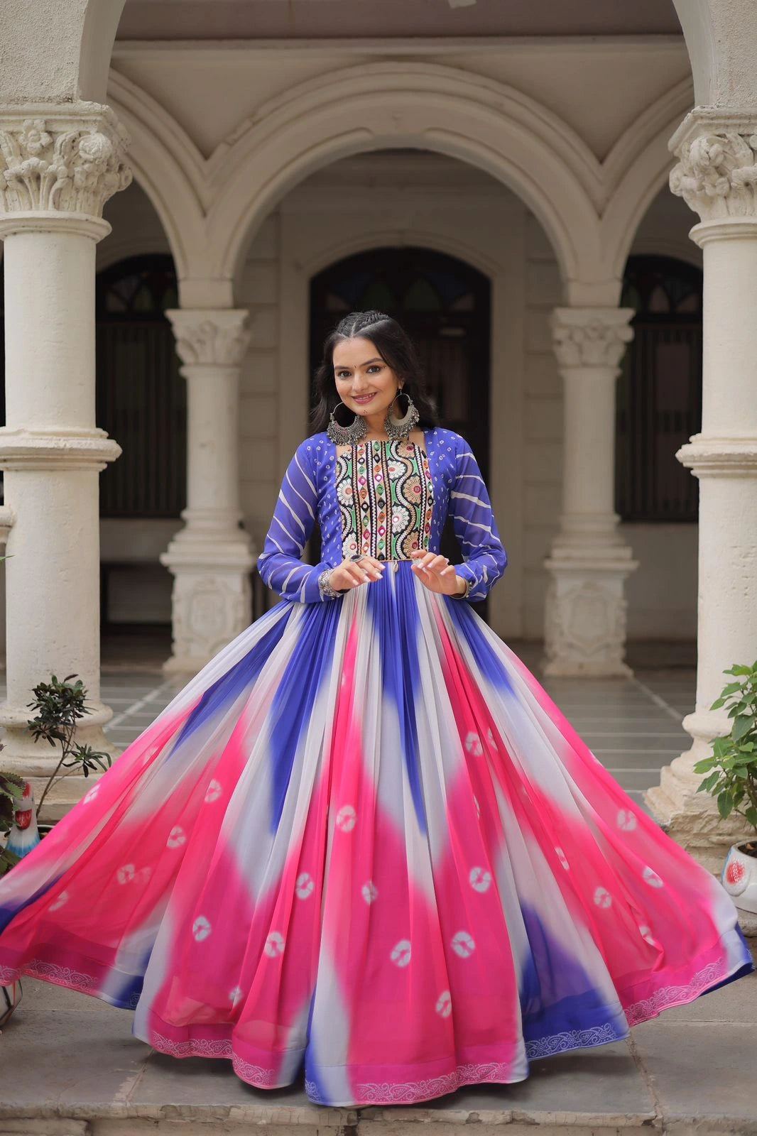 Navy Blue Faux Georgette Dress Kalyanja Fashion